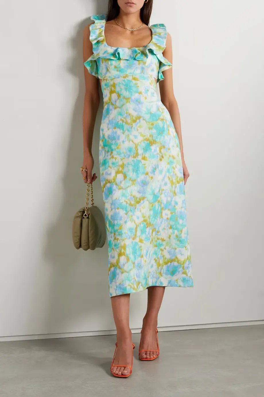 Zimmermann The High Tide Frilled Midi in Aqua Ikat Floral Size 1 /Au 10 photo 3
