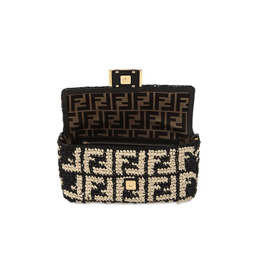 Fendi Logo Embroidered Raffia Baguette Bag photo 2