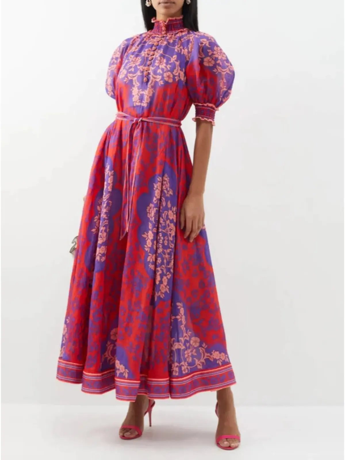Zimmermann Raie Swing Maxi Dress Purple Red Floral Size AU 12 photo 2