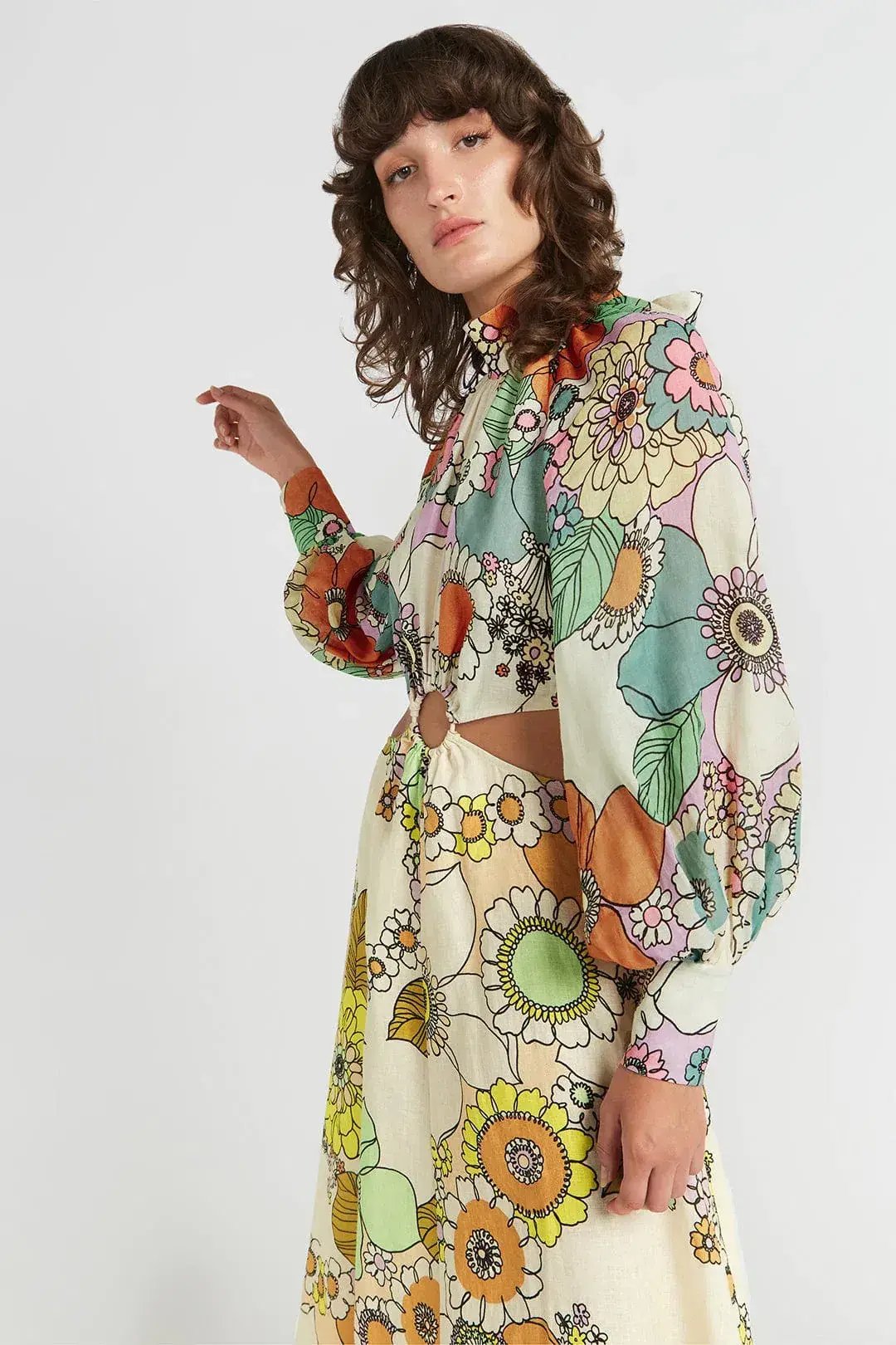 Alemais Farrah Cut Out Midi Dress Print Size 10 photo 3