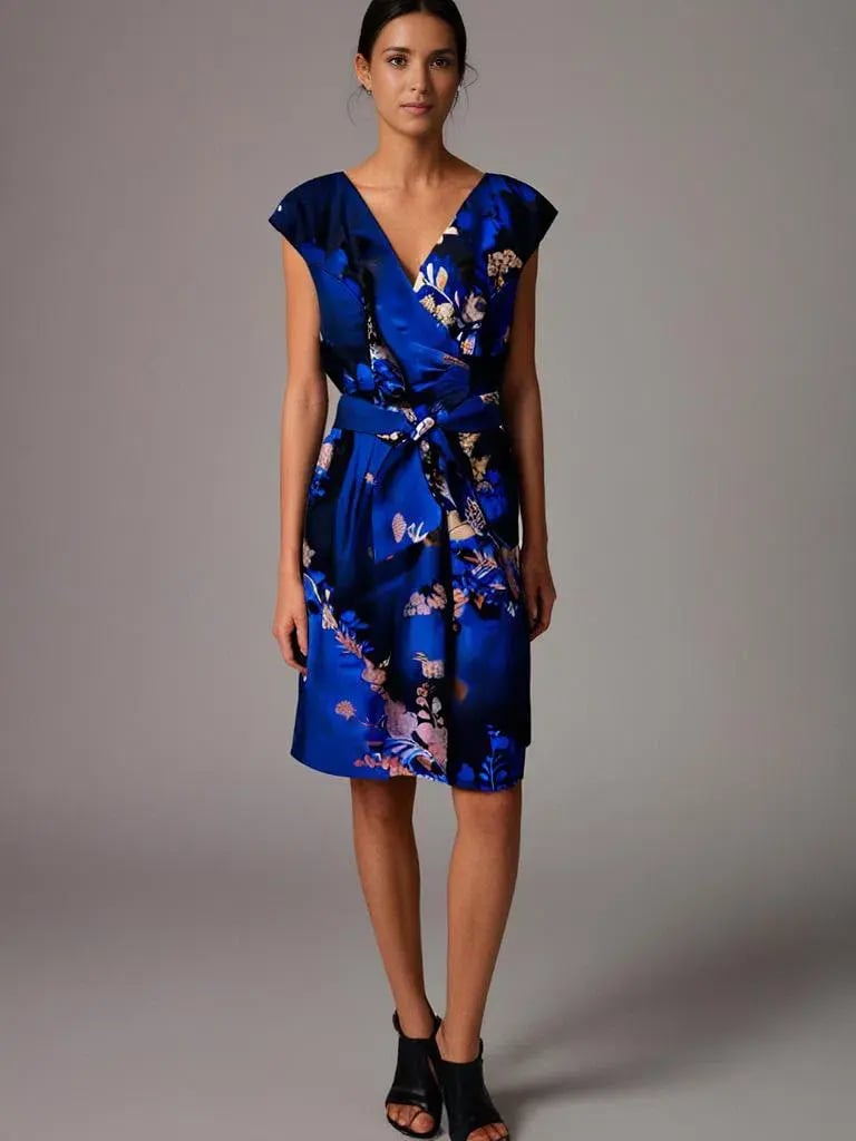 Alex Evenings Dress Royal Blue Floral Size 12 photo 2