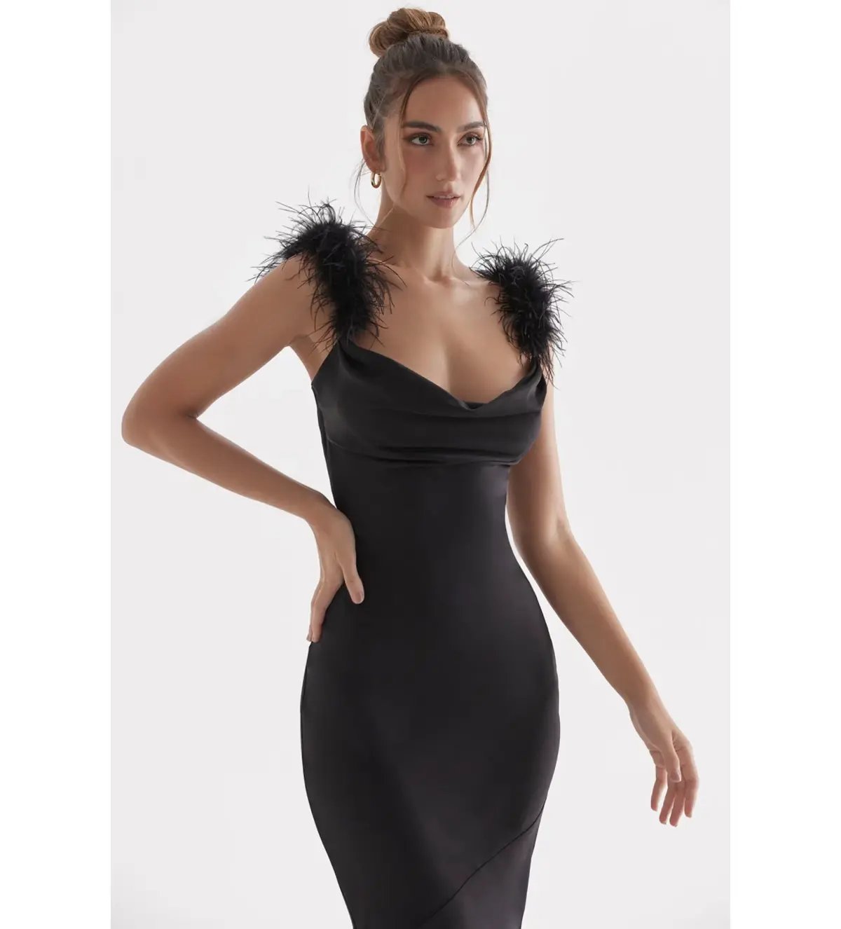 House Of CB Tabitha Black Satin Maxi Dress Black Size 6/XS photo 4