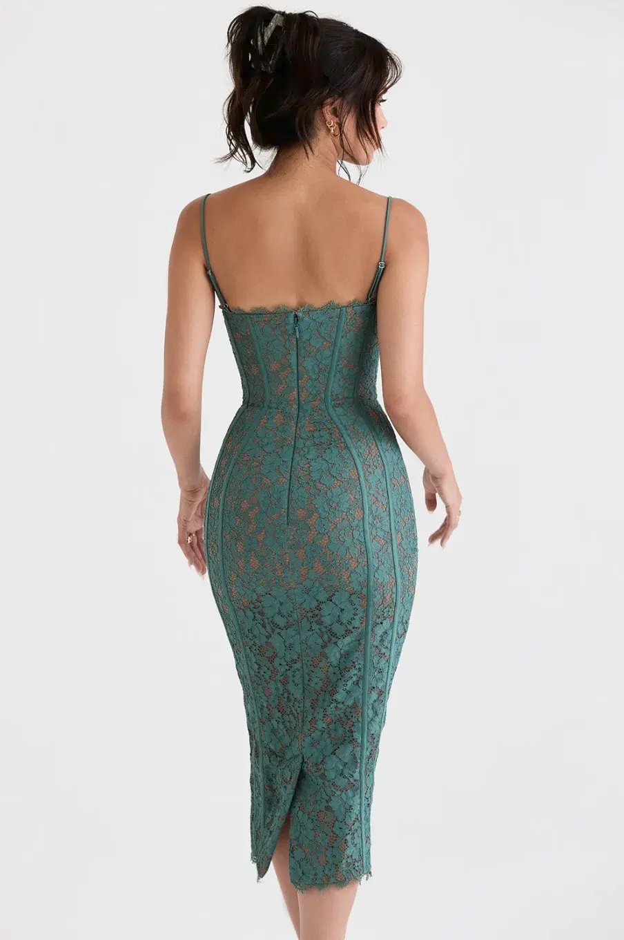 House of CB Joelle Forest Lace Midi Dress Green Size 10 photo 2