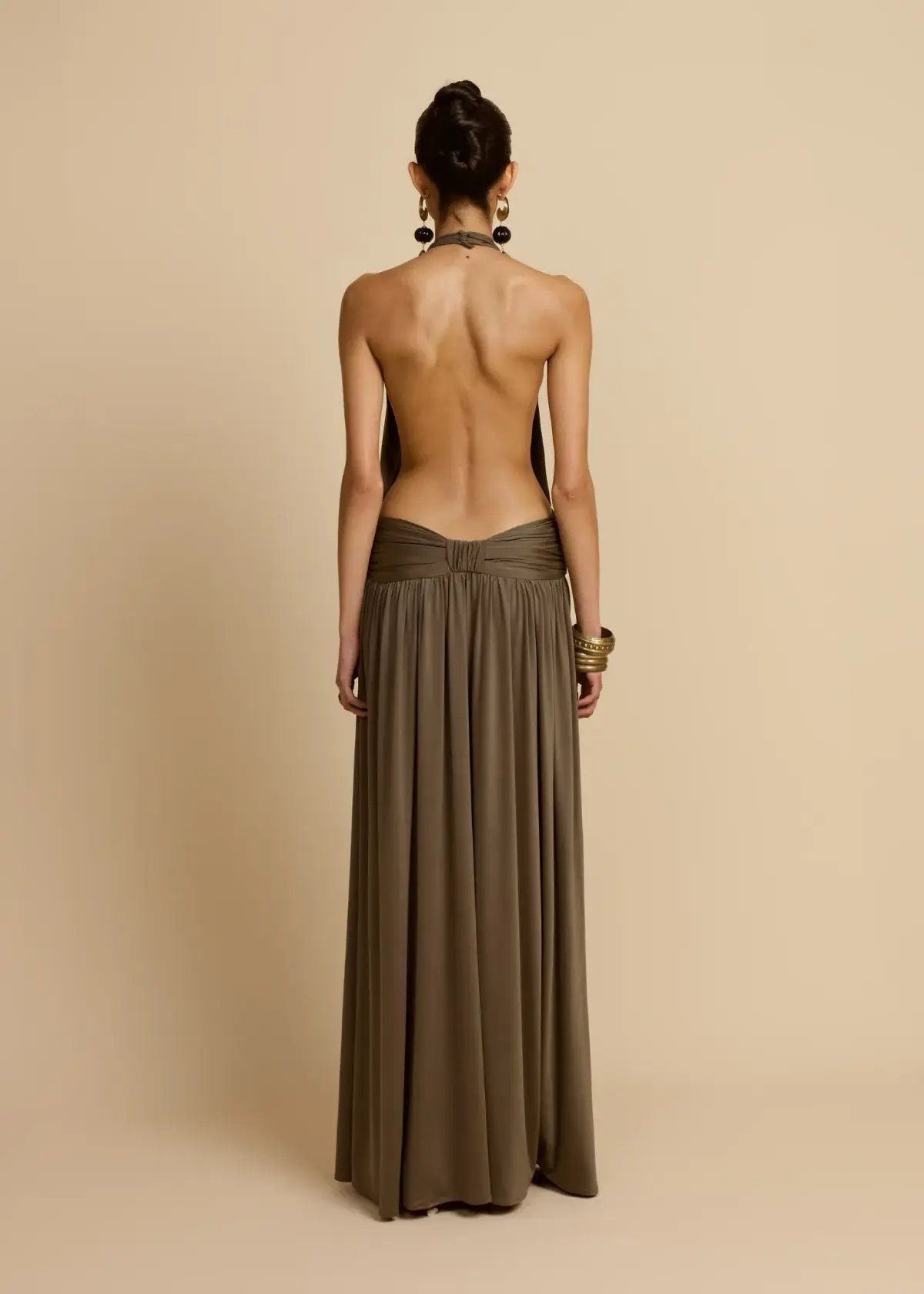 Arcina Ori Santina Maxi Dress Earthy Neutral Khaki Size S photo 6