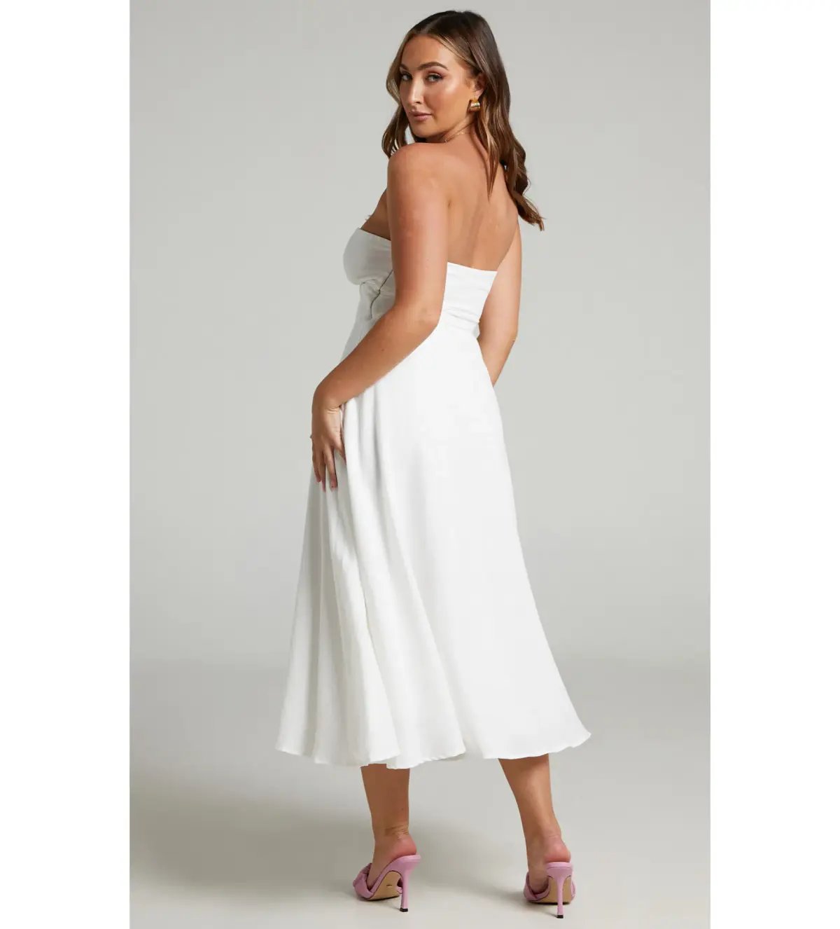 Avie Midi Dress Twist Strapless Cocktail Dress in Off-White Size 12 photo 4