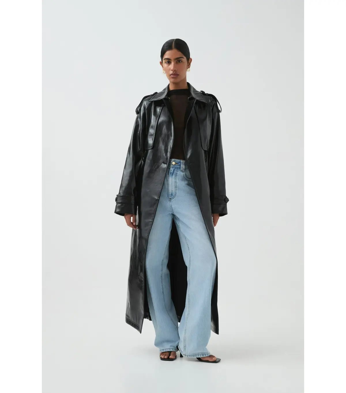 Aje Studio Raven Vegan Leather Trench Black Size AU 10 photo 2