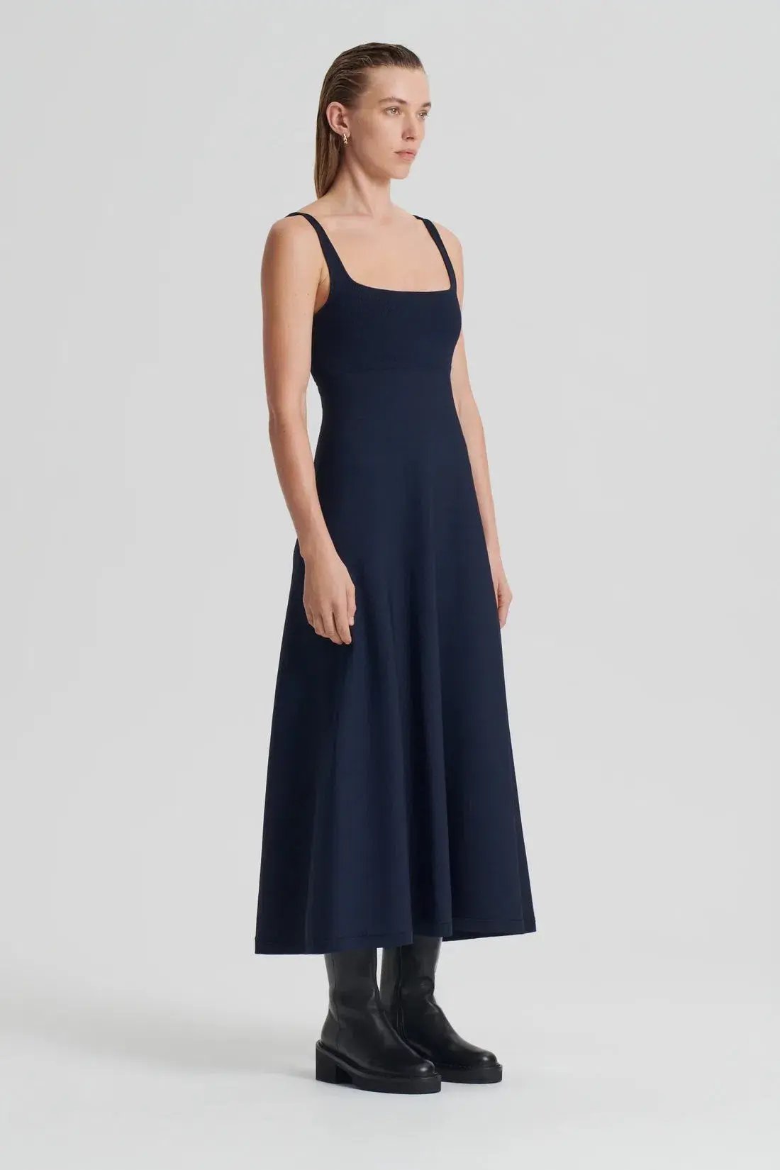 Scanlan Theodore Crepe Knit Square Neck Dress Navy Size XS/Au 8 photo 2