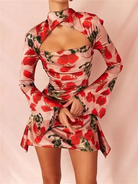House of CB Toira Rose Print Draped Corset Mini Dress Multicoloured Size L/Au 14 photo 3