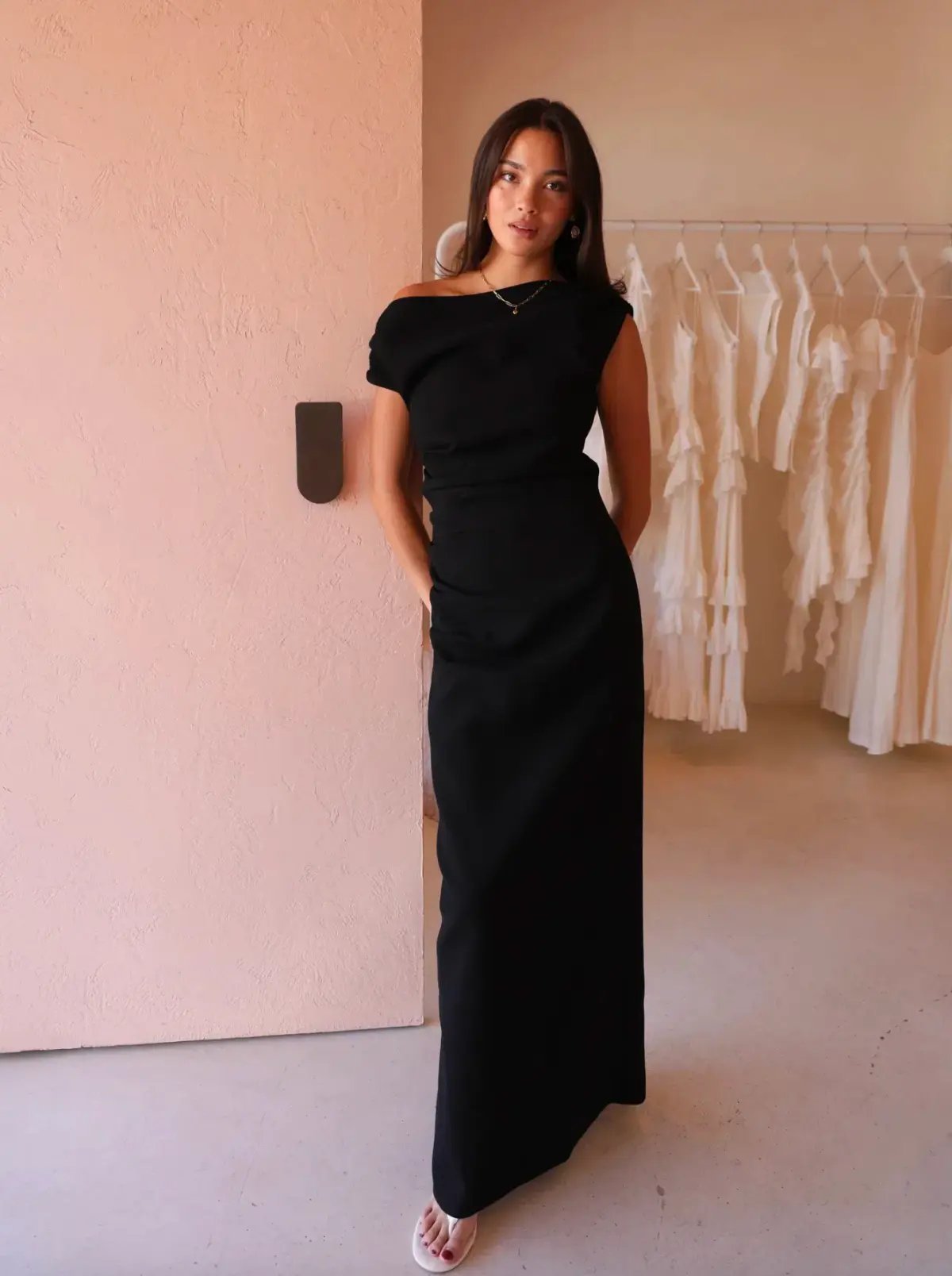 By Nicola Vivian Crepe Maxi Dress Black Size AU 14 photo 2