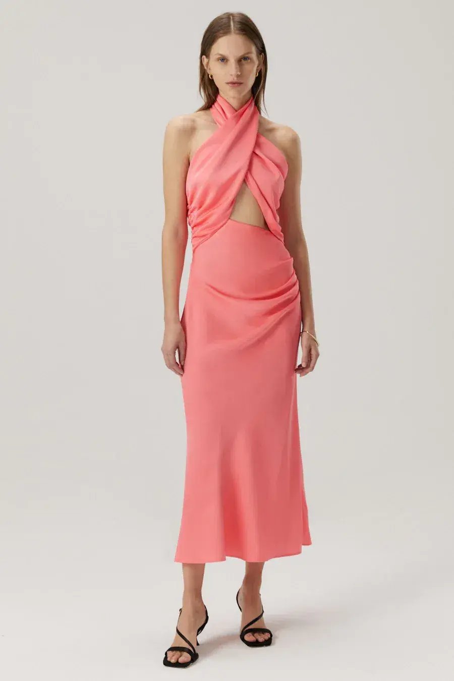 MISHA Linnea Satin Midi Dress Watermelon Pink Size 8/S photo 4