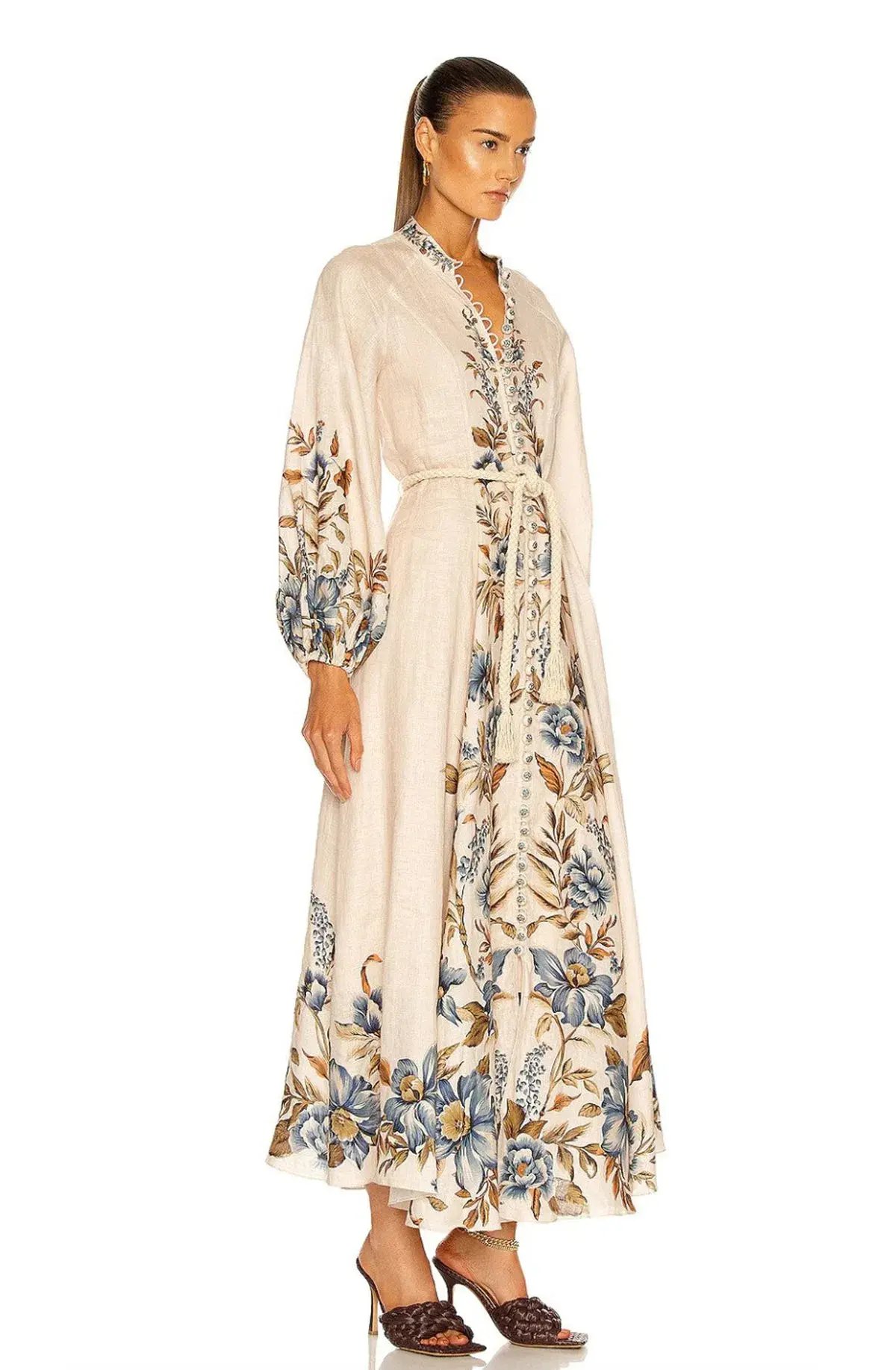 Zimmermann Aliane Billow Long Dress Khaki Floral Size 1 / AU 10 photo 2