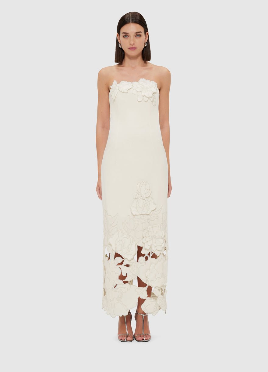 Leo Lin Rayna Appliqué Bustier Maxi Dress - Vanilla photo 2