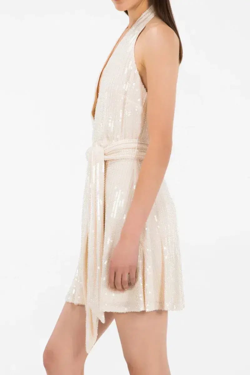 MISHA Embellished Sequin Dress Cream Size 8/S photo 2