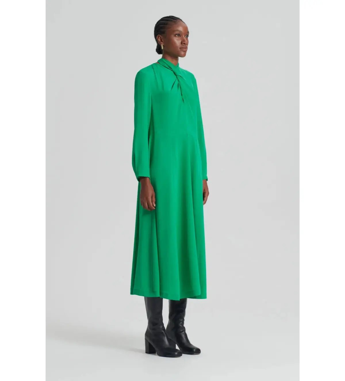 Scanlan Theodore Silk Drape Neck Midi Dress Emerald Size AU 6 photo 2