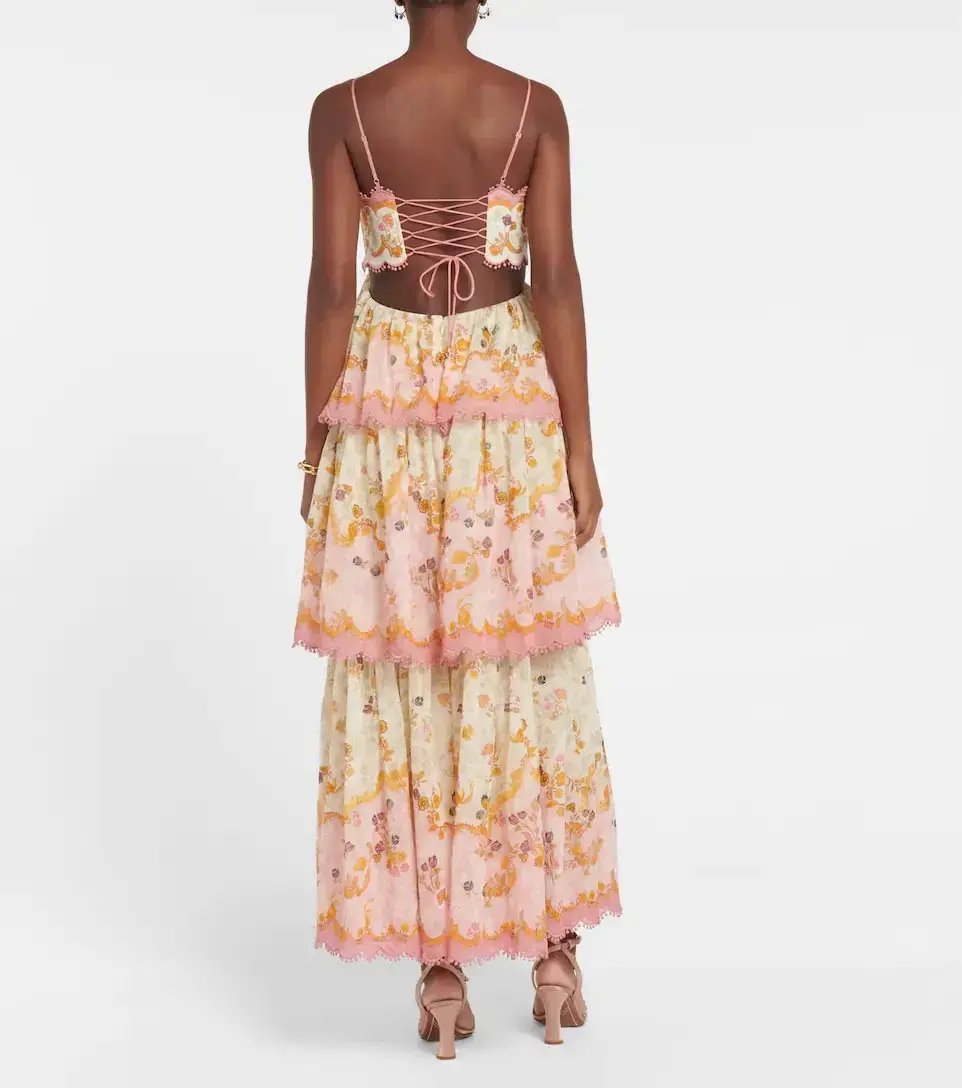 Zimmermann Laurel Frill Gown Pink Green Floral Size 0 / AU 8 photo 2