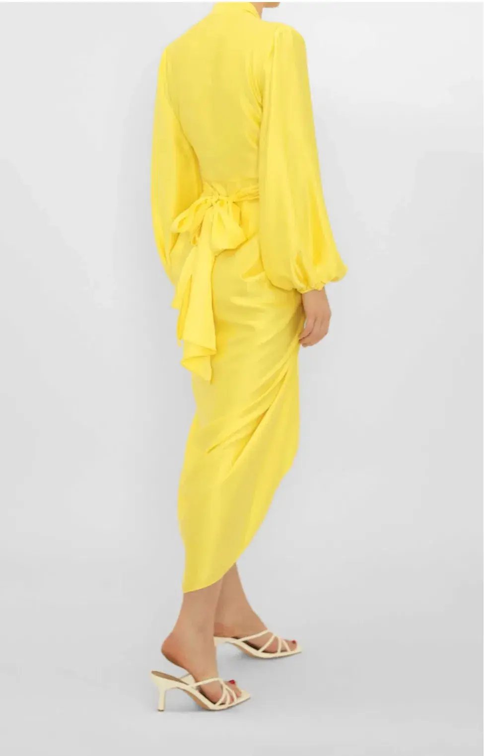 Carla Zampatti V-Neck Waterfall Midi Dress Yellow Size 10 photo 3