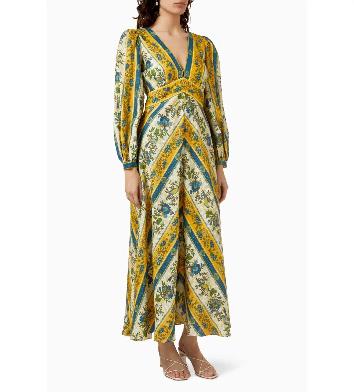 Alemais Quinn Linen Long Sleeve Midi Dress in Print Size AU 12 photo 2