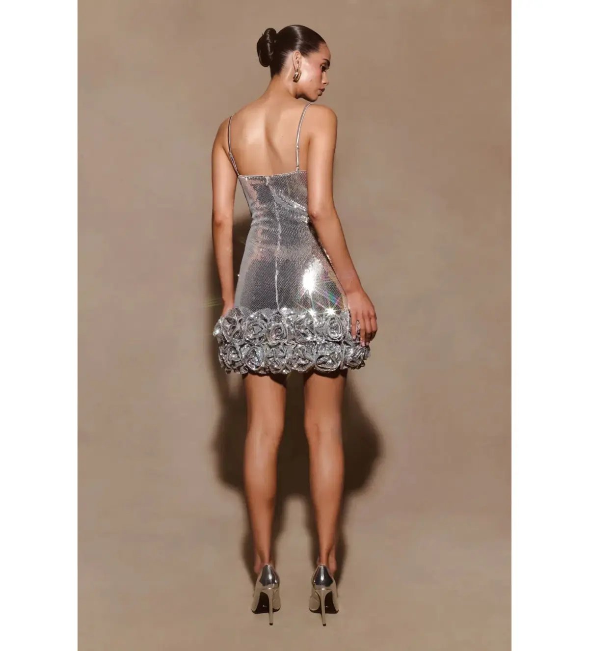 Meshki Faye Sequin Flower Mini Dress Silver Size AU 8 photo 4