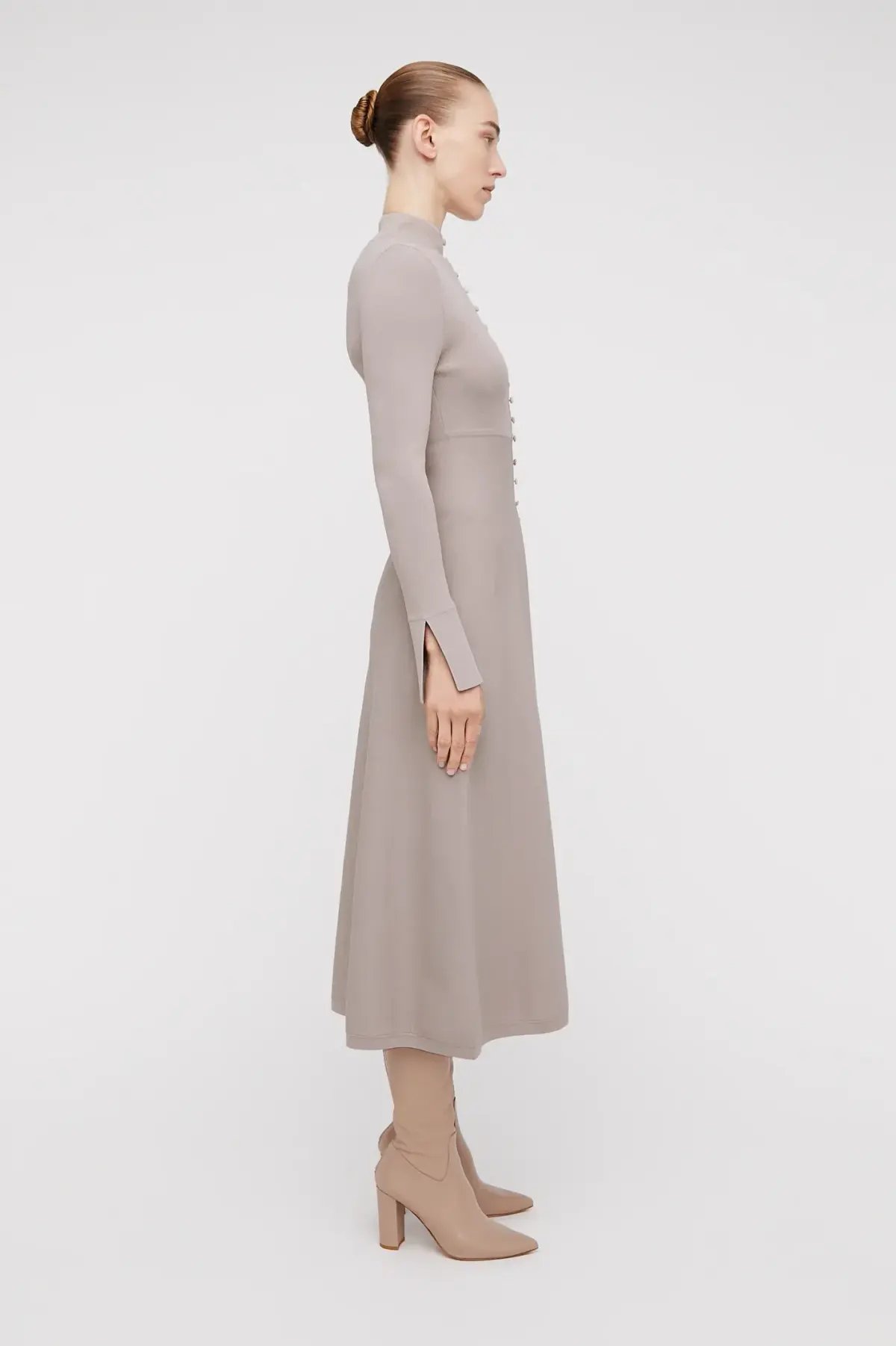 Scanlan Theodore Crepe Knit Button Dress Oyster Size 8 photo 2