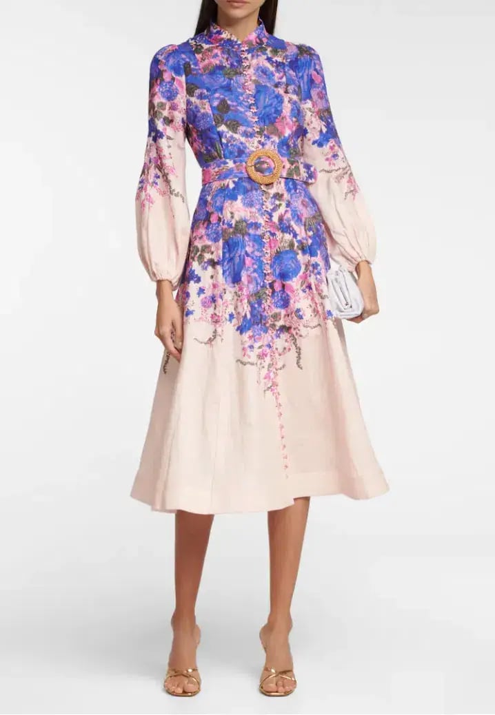 Zimmermann High Tide Buttoned Midi Dress Purple Ikat Floral Size 8 photo 2