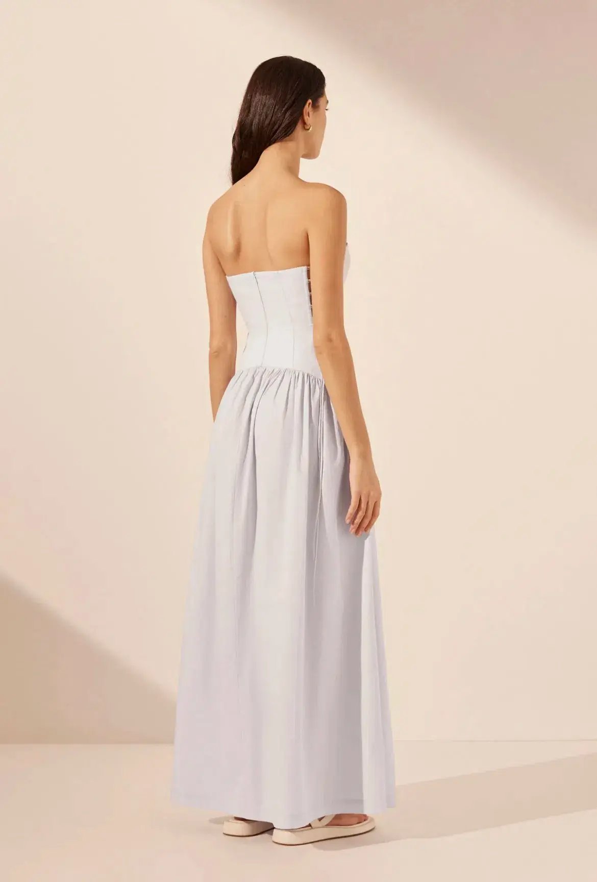 Shona Joy Amada Lace Up Strapless Maxi Dress Ice Blue Size 10 photo 4
