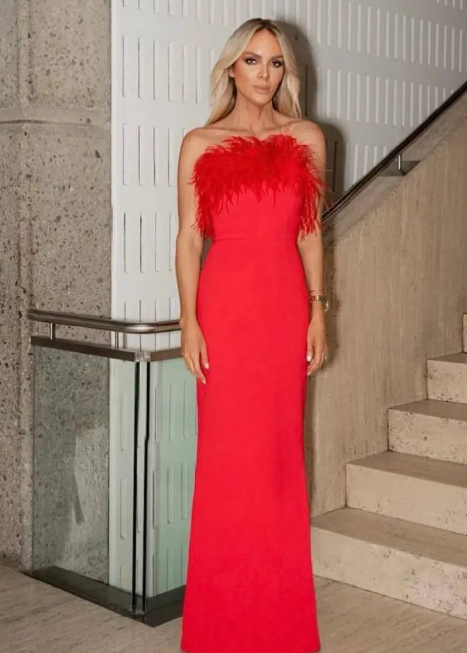 Rebecca Vallance Scarlett Strapless Feather Gown Red Size 6 photo 4