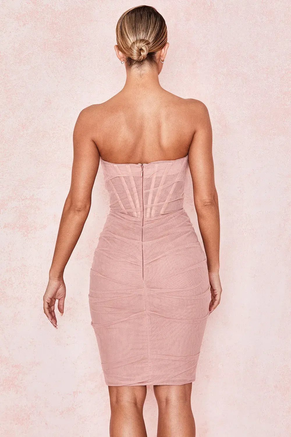 House of CB Leila Strapless Mesh Corset Dress Blush Size 8 photo 3