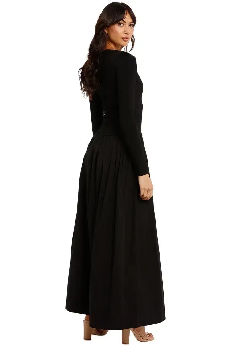 Esse Knit Cotton Split Maxi Dress in Black Size 6 photo 3