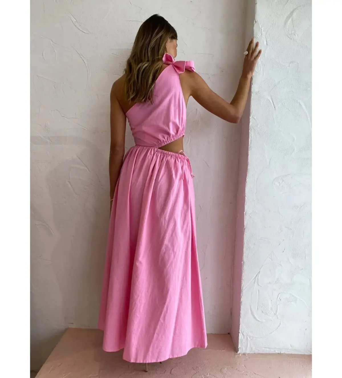 By Nicola Gabrielle One Shoulder Midi Dress Pink Grapefruit Size 8 photo 2