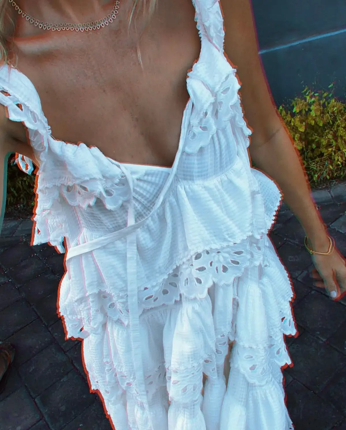 Innika Choo Schiffli Lace Frill Maxi Dress White Size 18 photo 5