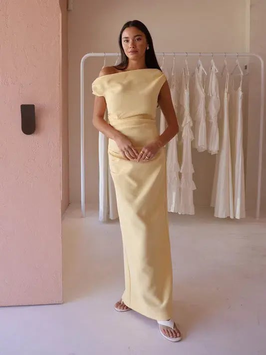 By Nicola Vivian Crepe Maxi Dress in Lemon Yellow Size 14 photo 2