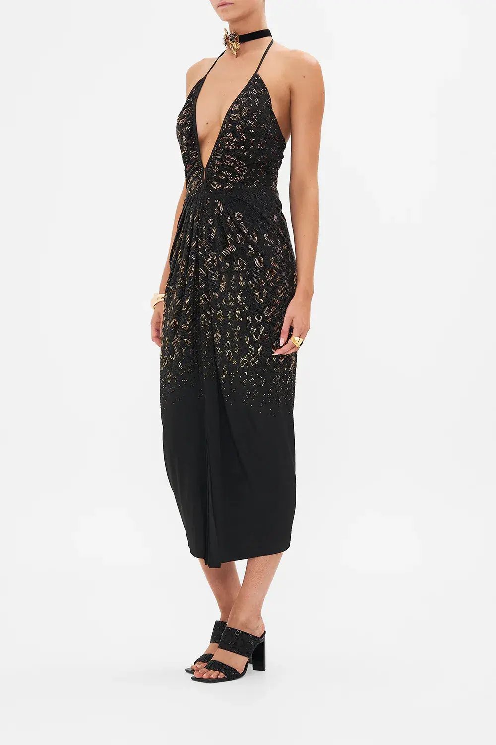 Camilla Mosaic Muse V Neck Gathered Jersey Dress Midi Black (XL/AU16) photo 4