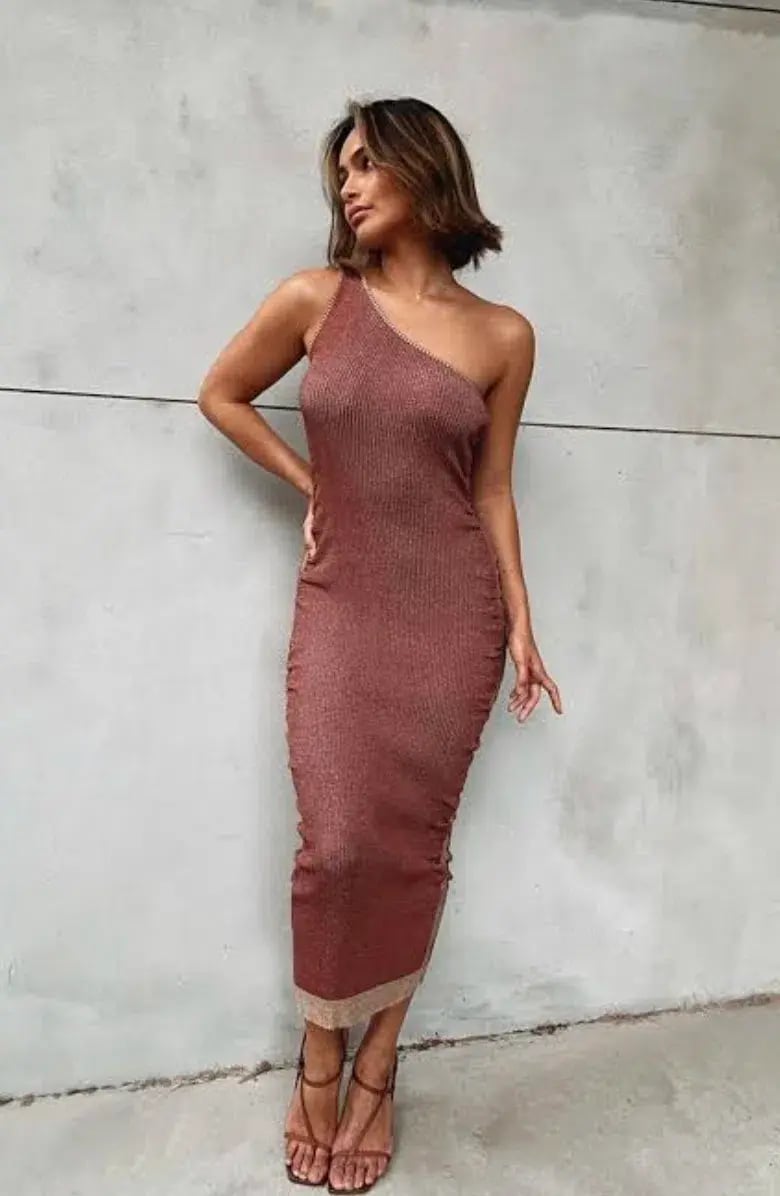 Suboo Leah One Shoulder Knit Midi Dress Rust Size L / AU 12 photo 5