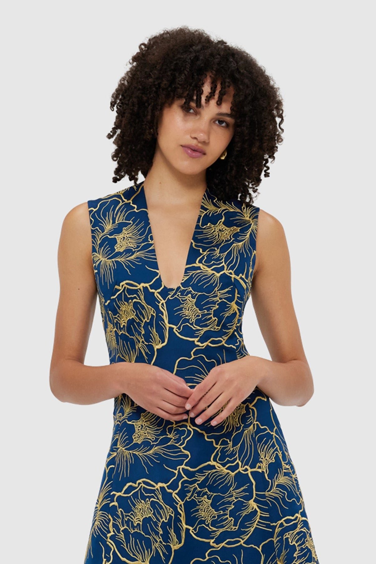 LEO LIN NICOLE V NECK MIDI DRESS - MARINE BLUE photo 3