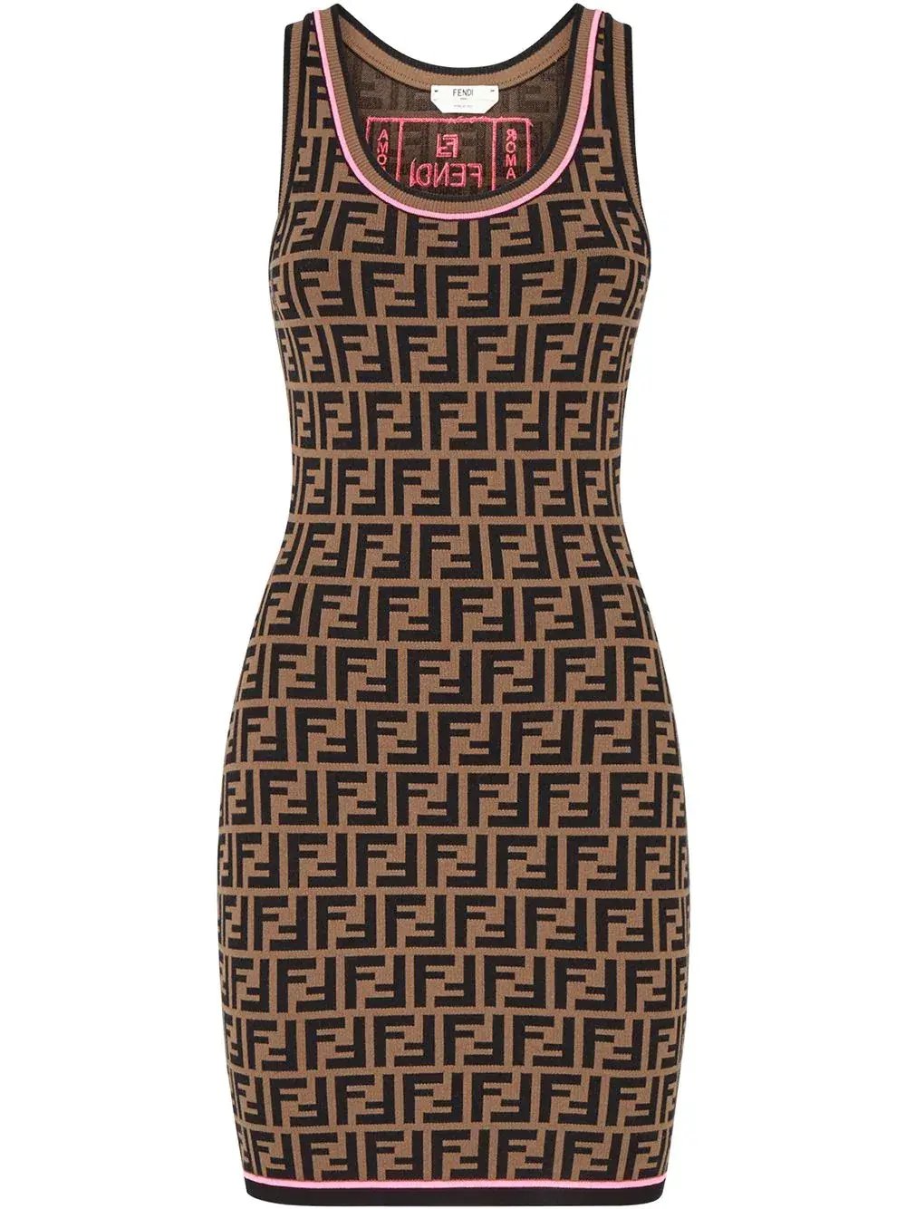Fendi FF Logo Knit Mini Dress Brown Size 8 photo 2