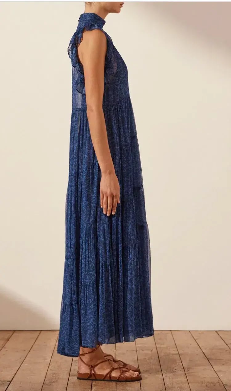 Shona Joy Saldanha High Neck Tiered Maxi Dress Blue Size 10 / M photo 2