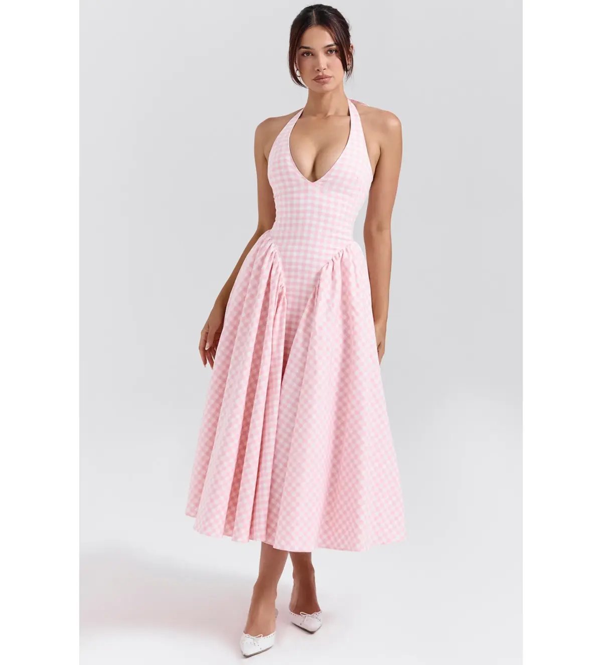 House of CB Marilyn  Gingham Halter Midi Dress Strawberry Shortcake Size XL/Au 14 photo 3
