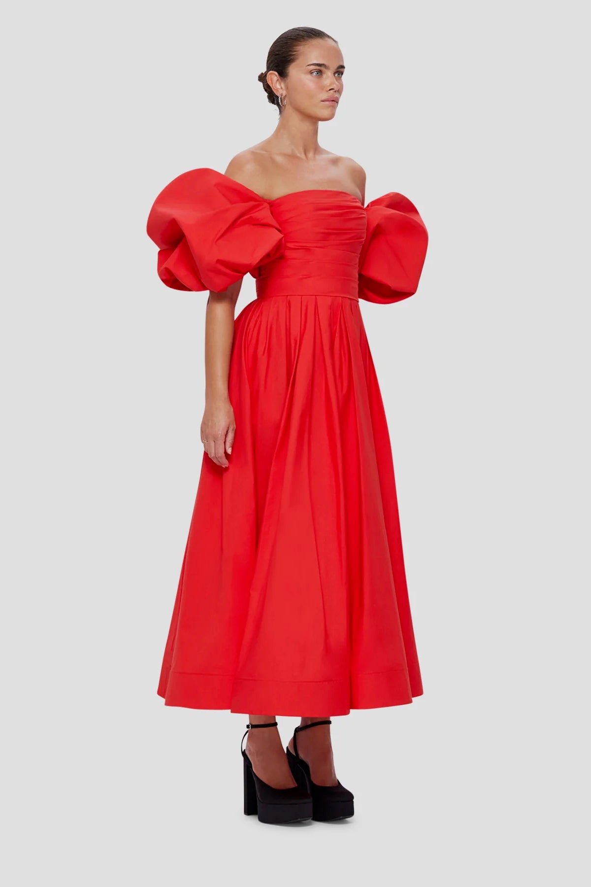 LEO LIN MATILDA PUFF SLEEVE MIDI DRESS - SCARLET photo 4