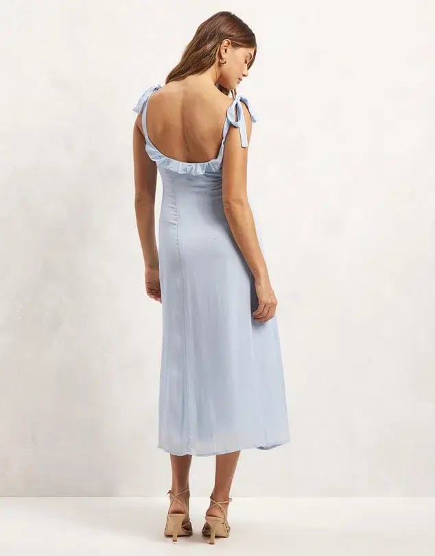 Aere Ruffle Tie Shoulder Midi Dress Pale Blue Size 10 photo 3