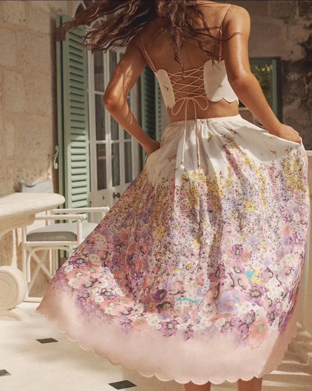 Zimmermann Jude Scallop Midi Dress in Peach Gradient Floral Size 3 /AU 10-12 photo 4