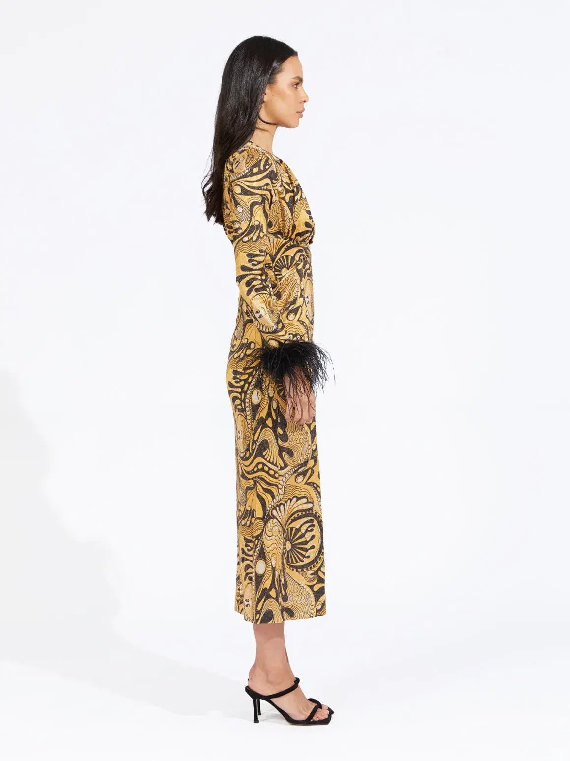 Alice McCall Gold Dust Feather Midi Dress Gold Size 6 /AU 10 photo 3