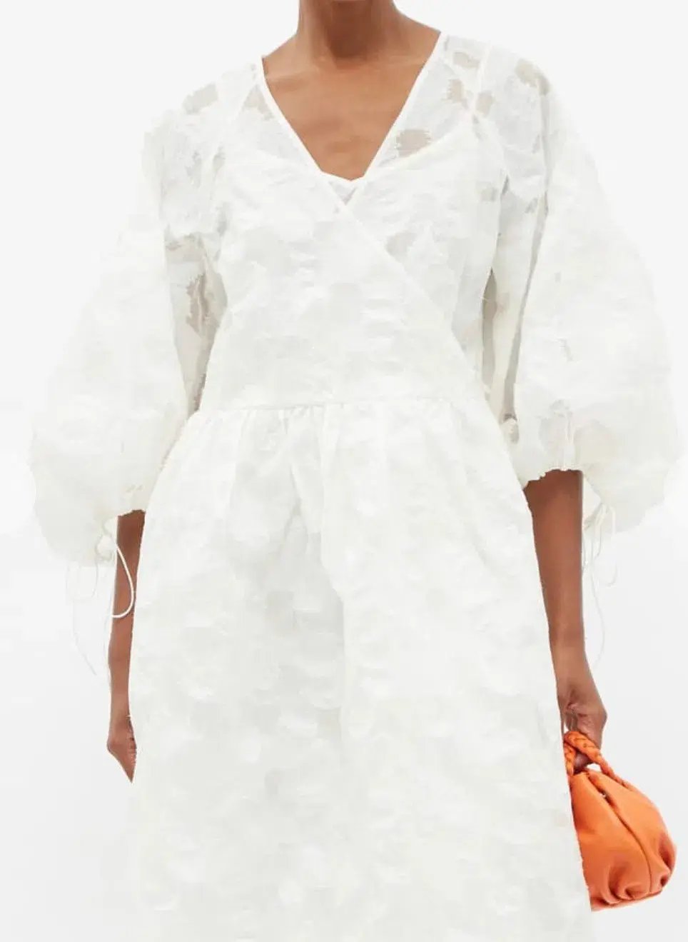 Cecilie Bahnsen Hella Puff-Sleeve Cotton-Blend Fil-Coupé Dress Size M/L / AU 14 photo 3