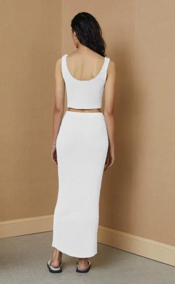 Bec and Bridge Margot Knit Crop Top and Midi Skirt Set White Size 6 photo 3