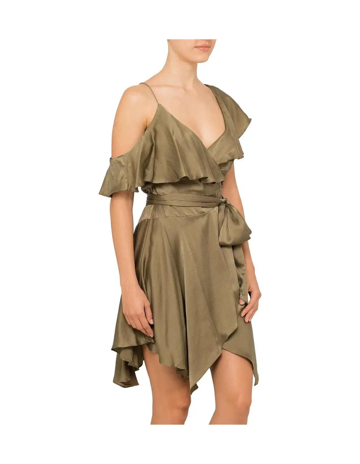 Zimmermann Sueded Asymmetrical Wrap Mini Dress Khaki Size 8 photo 2