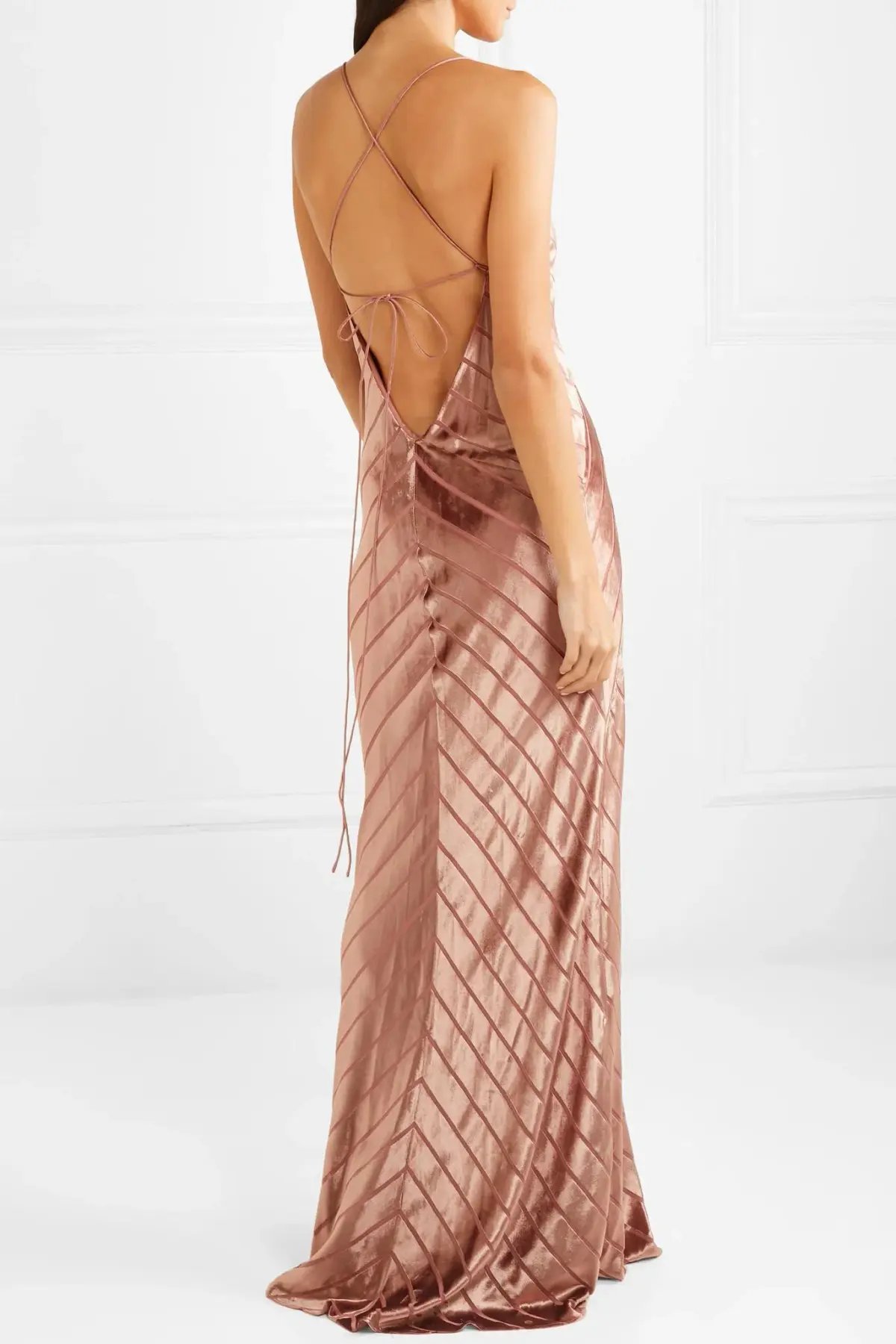 Michelle Mason Open Back Devoré-Velvet Gown in Antique Rose Pink Size 10 photo 2