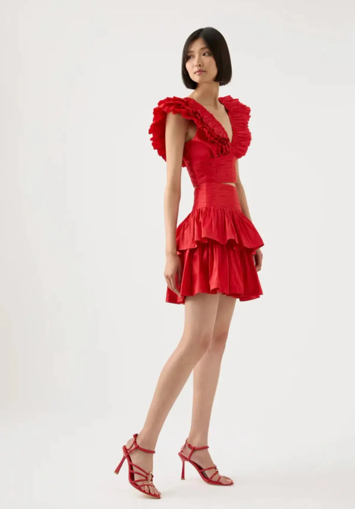 Aje Rhythmic Frill Bodice & Tiered Mini Skirt Set Scarlet Size 10 photo 3