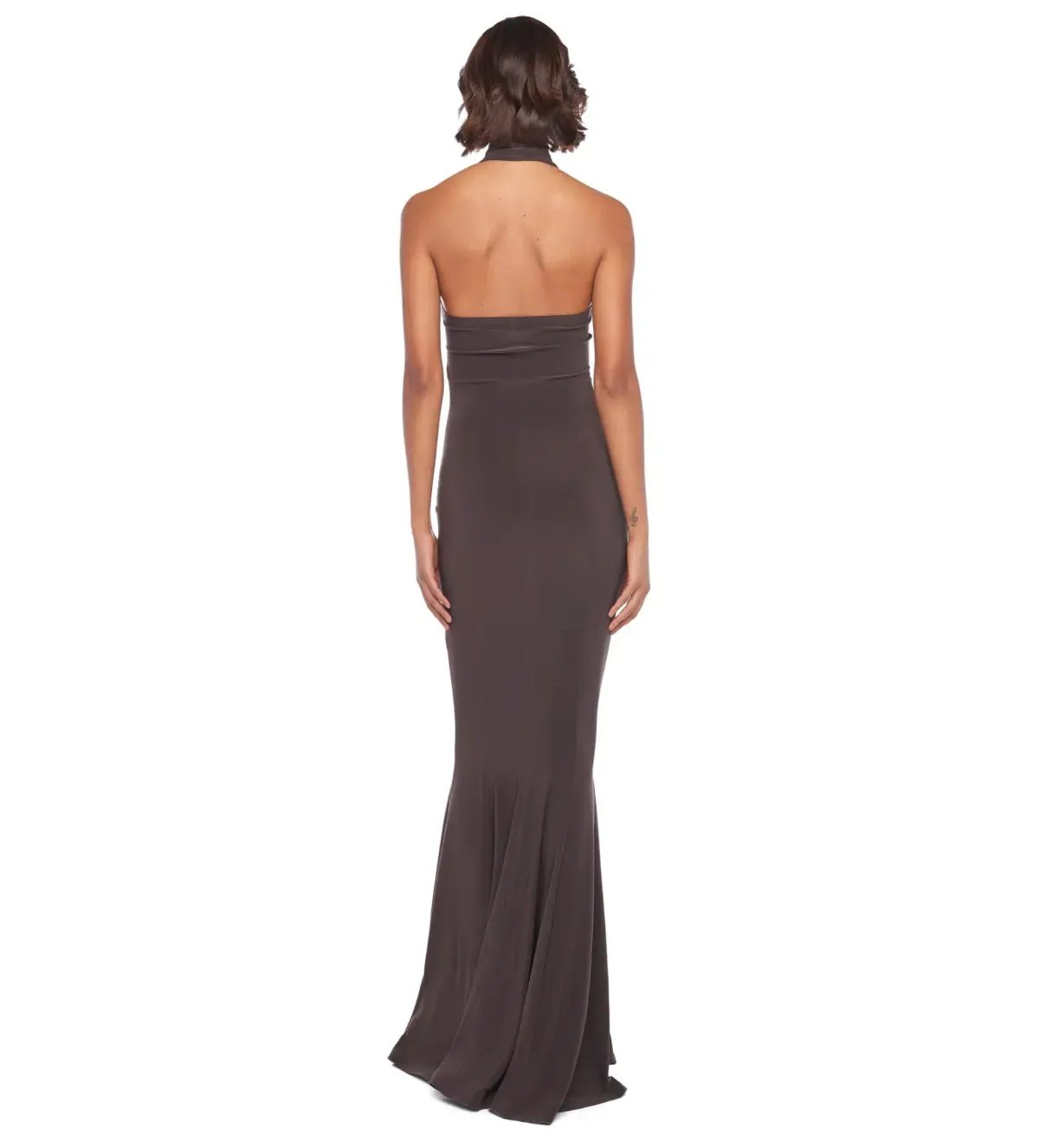 Norma Kamali Halter Turtle Fishtail Gown Chocolate Size AU 8 photo 6