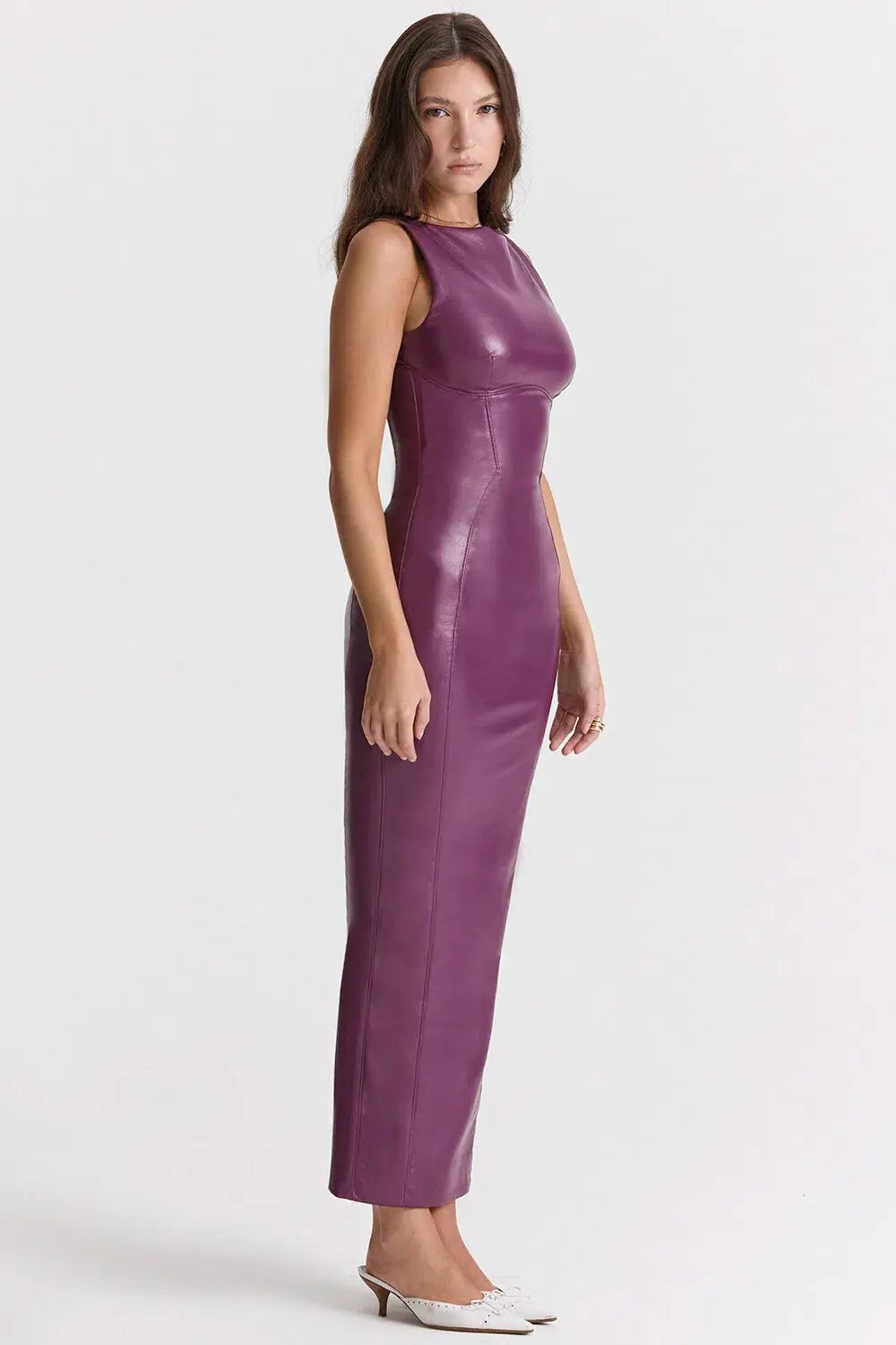 House of CB Sahara Merlot Vegan Leather Maxi Dress Purple Size Small / AU 8 photo 3