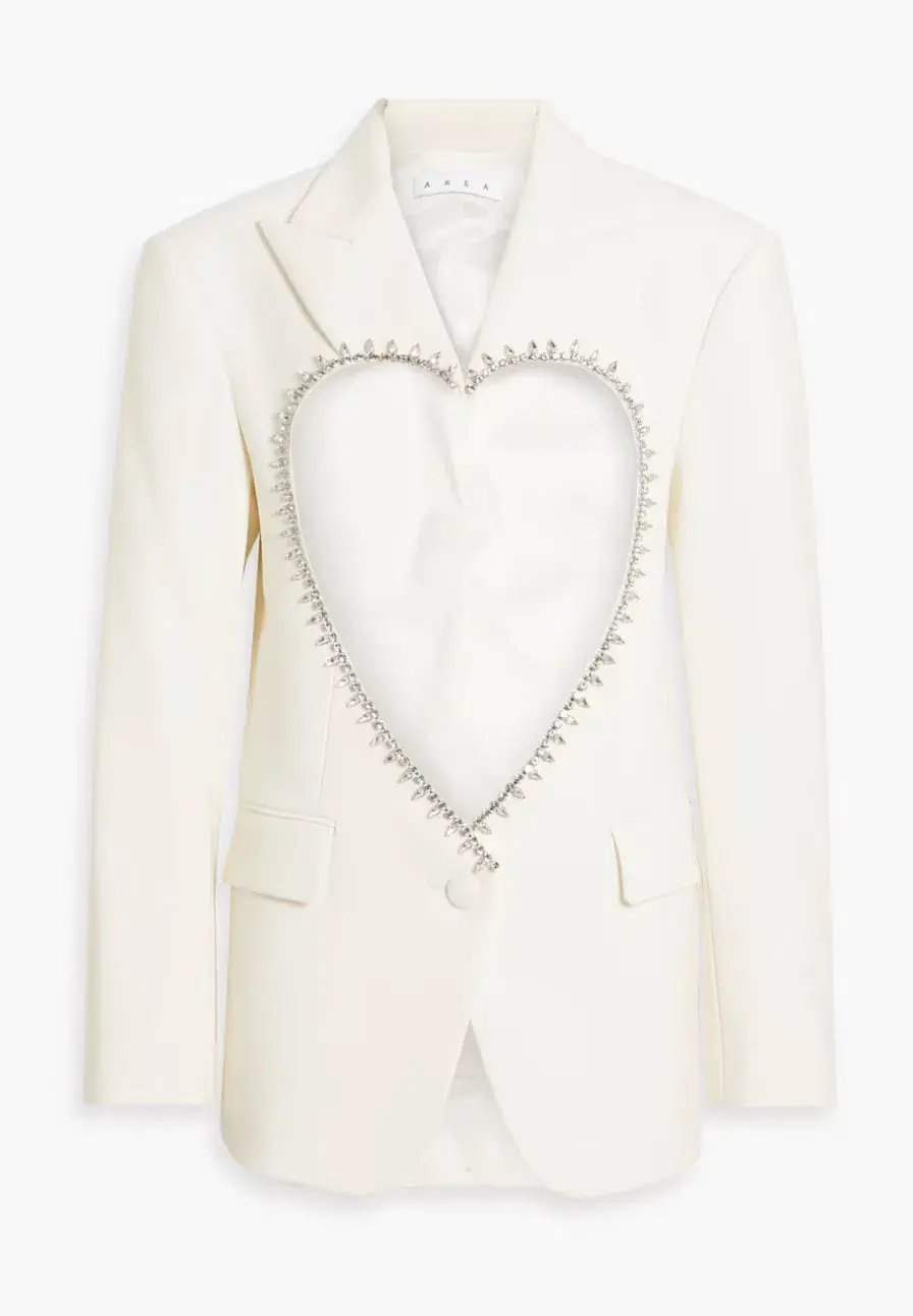 Area NYC Cutout Crystal-embellished Wool-blend Blazer White Size 8 photo 4