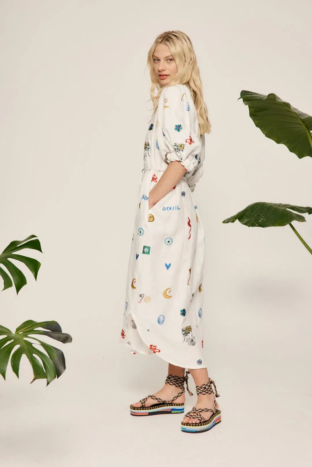 Alemais Soleil Embroidered Linen Shirtdress Print Size 12 photo 8